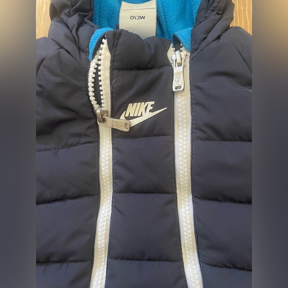 Nike Baby Navy Blue Fleece Lined Puffer Snowsuit Zip Front Hooded Snaps; 0-3 mon - Picture 2 of 8